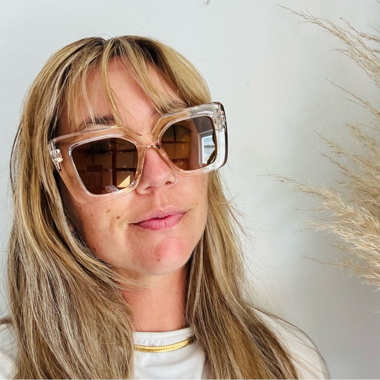 Nordstrom NEW NORDSTROM Clear Brown $78 Oversized Plastic Sunglasses Size ONE SIZE - 6 Thumbnail