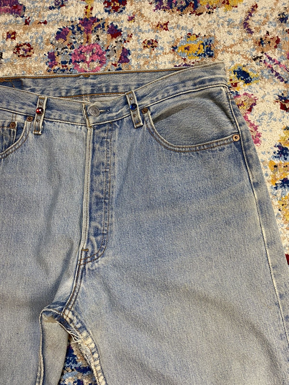 Levi's × Vintage WASHED BLUE 501 LEVIS RINDEM CUSTOM STUDS RHINESTONE Size US 33 - 10 Thumbnail