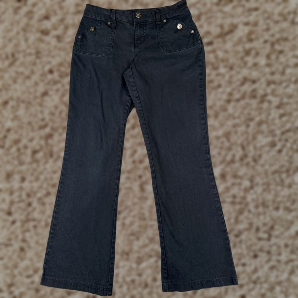 Denime Gianto Jeans Women Bootcut 6 Black Denim 28x31 Mid Rise 5-Pocket Cotton Stretch Flap Pocket Zipper Button Modern Jeans Womens Size 28" / US 6 / IT 42 - 1 Thumbnail