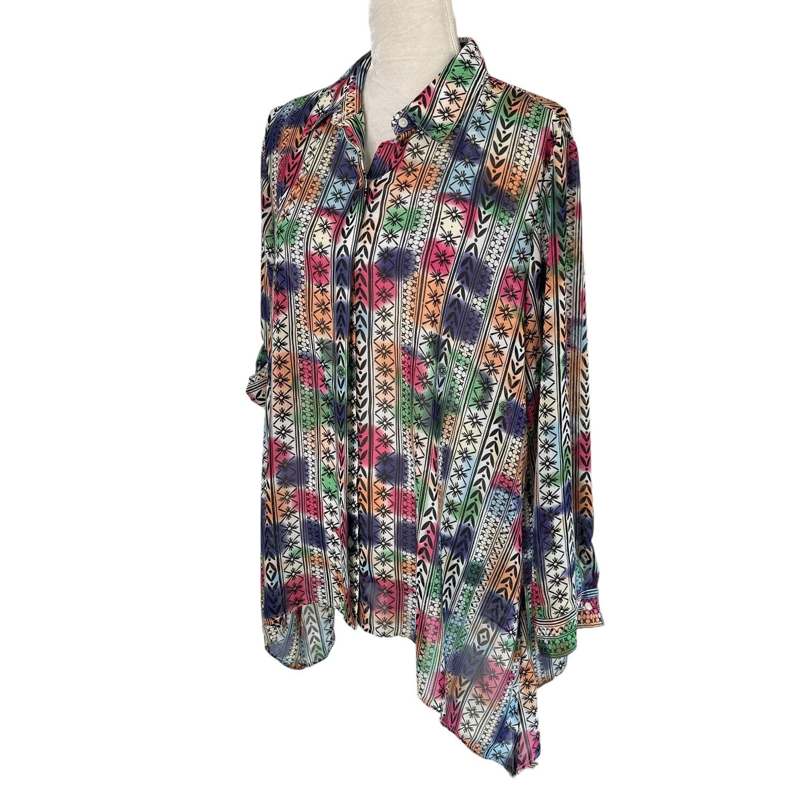 Other Peck & Peck Retro Button Down Blouse XL Semi Sheer Rainbow Size XL / US 12-14 / IT 48-50 - 5 Thumbnail