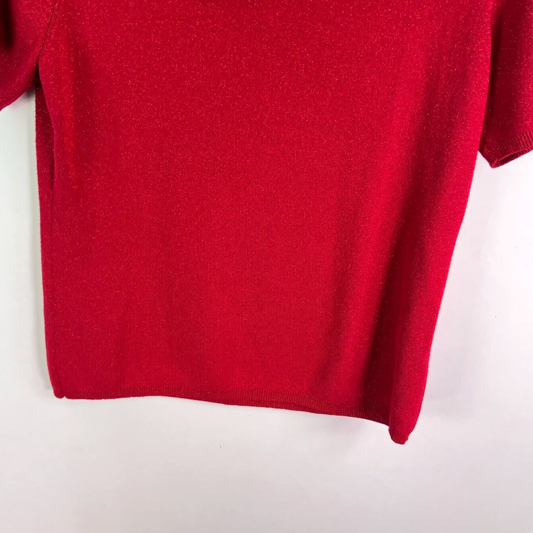 Vintage Draper's & Damon's Short Sleeve Knit Sweater Top Womens XL Red Metallic Knit Pullover Size XL / US 12-14 / IT 48-50 - 6 Thumbnail