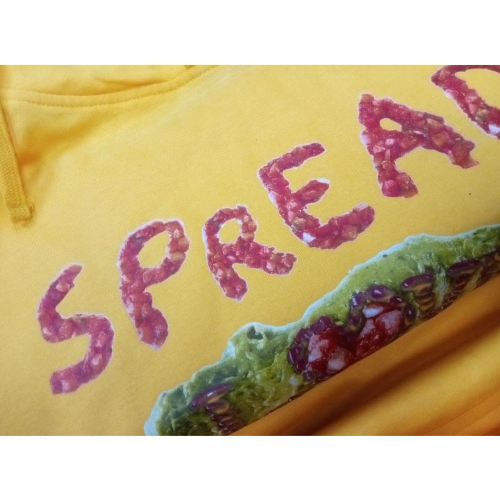 Vintage Spread Love Hoodie Unisex Adults L Yellow Graphic Print Pullover 42" X 30" New Independent Trading Co. Size US L / EU 52-54 / 3 - 6 Thumbnail