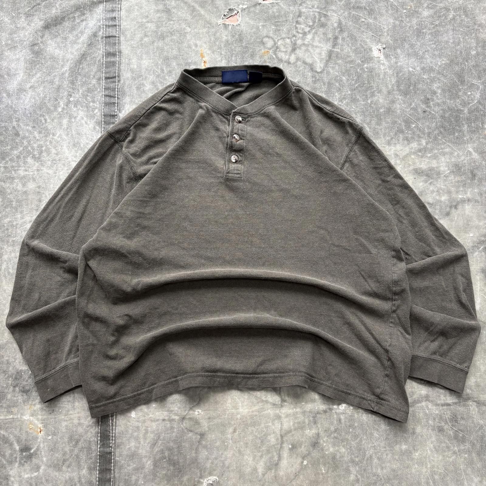 Basic Editions Vintage 90s Y2K Olive Moss Green Grunge Skater Henley Shirt Size US L / EU 52-54 / 3 - 1 Thumbnail