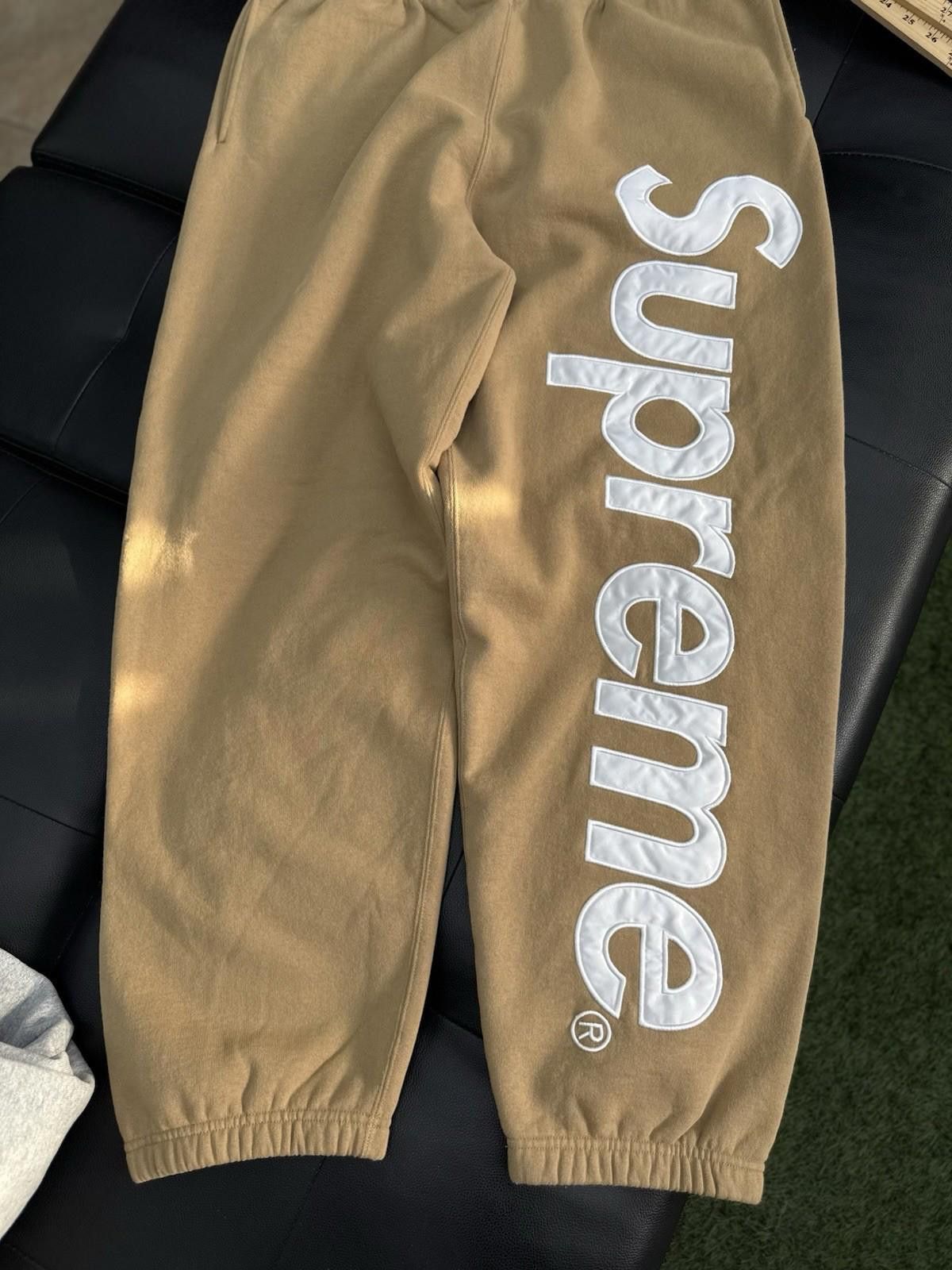 Supreme Supreme Satin Appliqué Sweatpants FW25 Brand New Size XL Tan Size US 36 / EU 52 - 2 Thumbnail