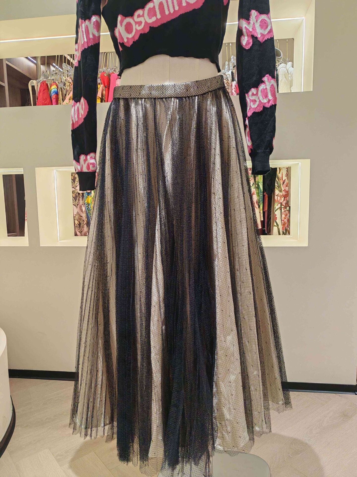 Philosophy di Lorenzo Serafini Philosophy Metallic Mesh Pleated Midi Skirt Size 36" / US 14 / IT 50 - 1 Thumbnail