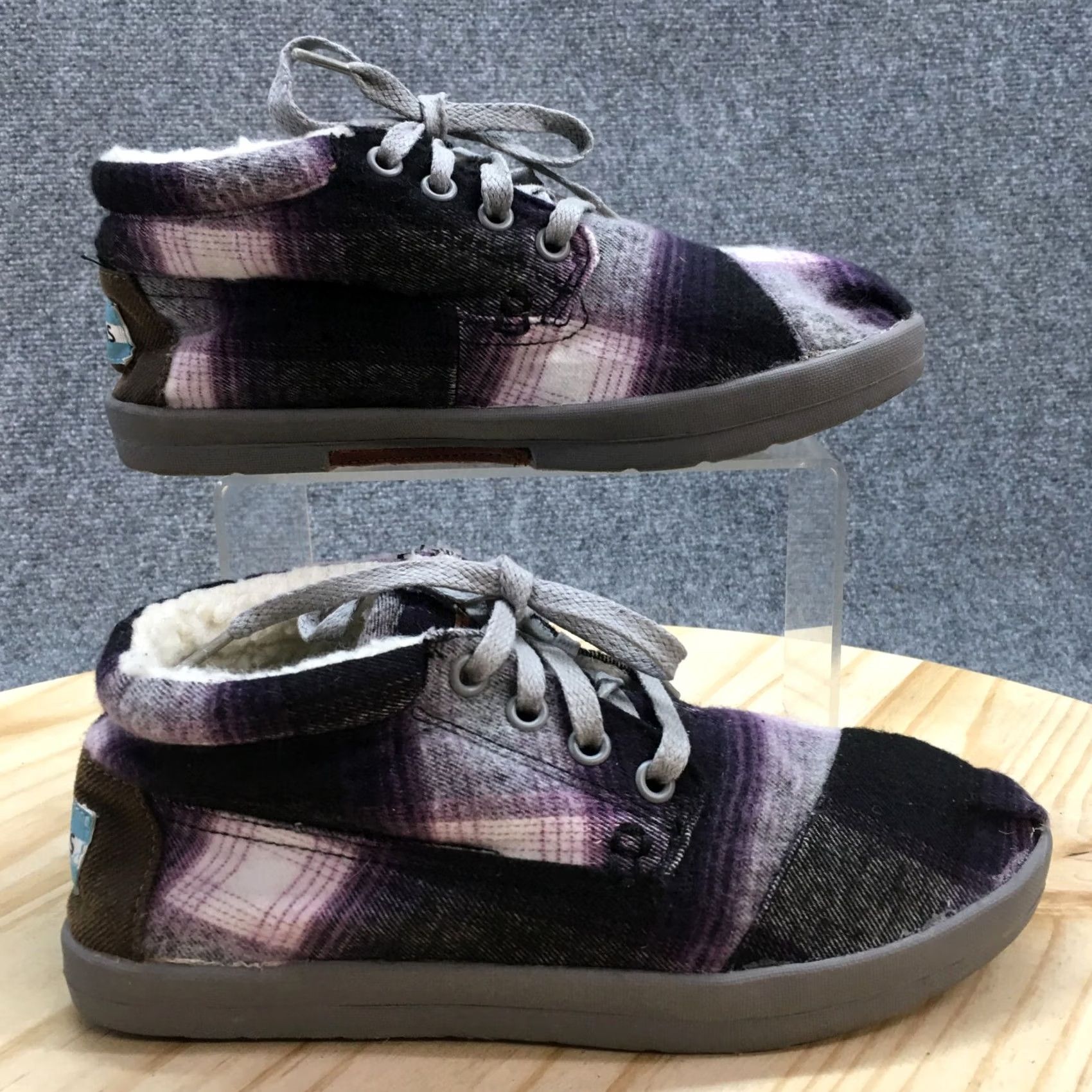 Toms TOMS Boots Womens 6.5 Shearling Ankle Booties Purple Canvas Faux Fur Lace Up Boots Size US 7 / IT 37 - 2 Thumbnail