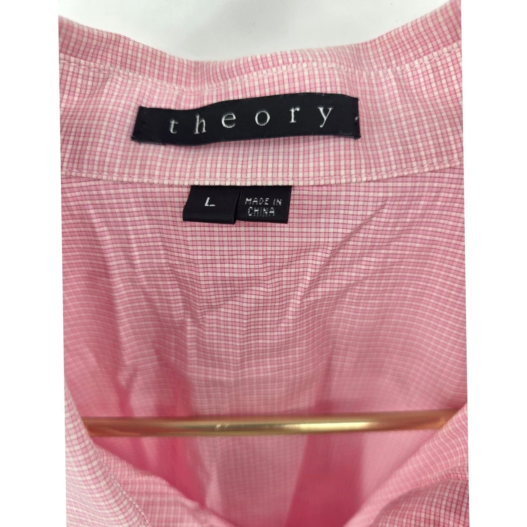Theory Theory Cory Pink Micro Gingham Button-Down Shirt Mens Large Slim Short Sleeve Stretch Size US L / EU 52-54 / 3 - 2 Thumbnail