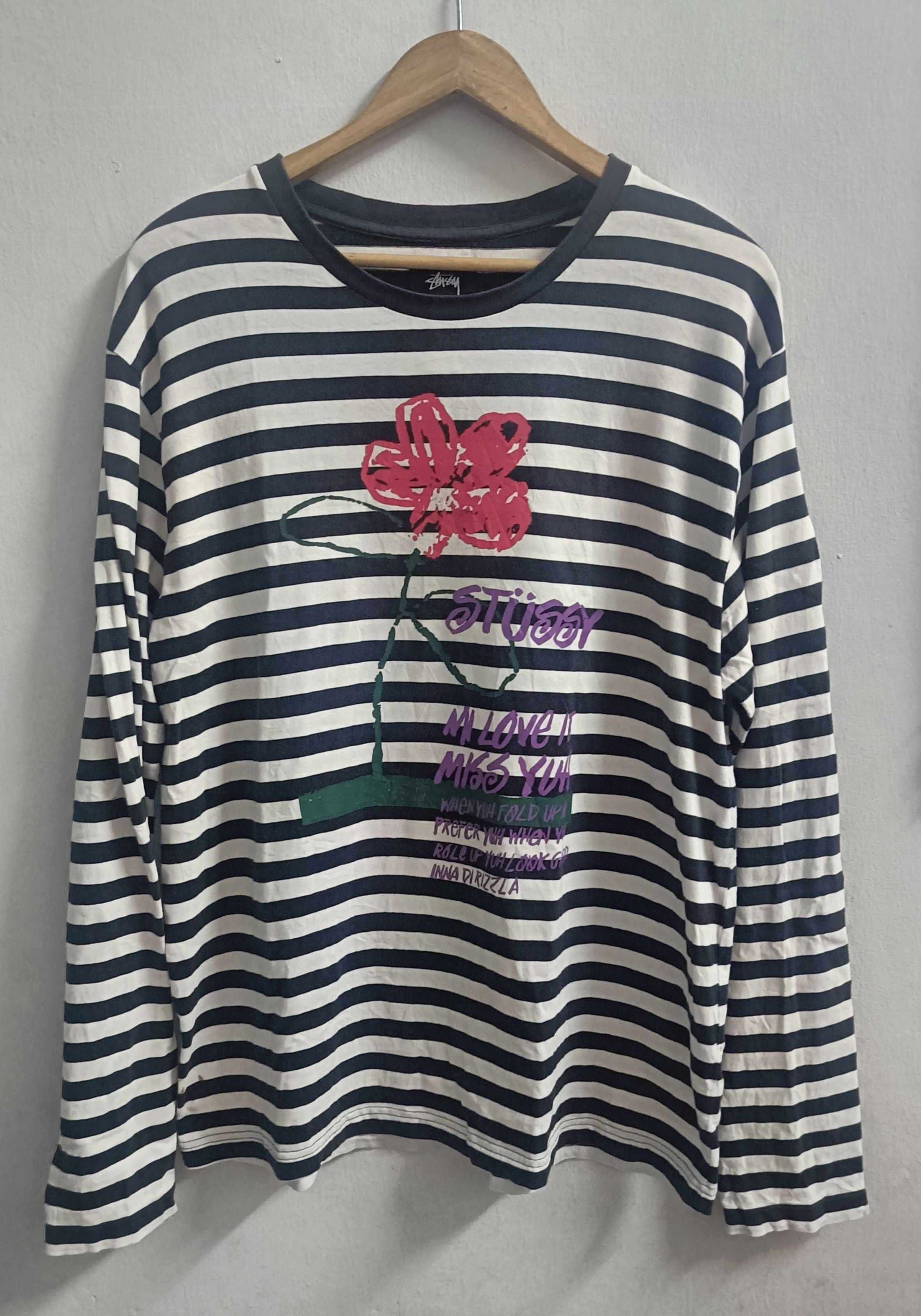 Stussy Stussy Black and white stripe Flower Long sleeve t
