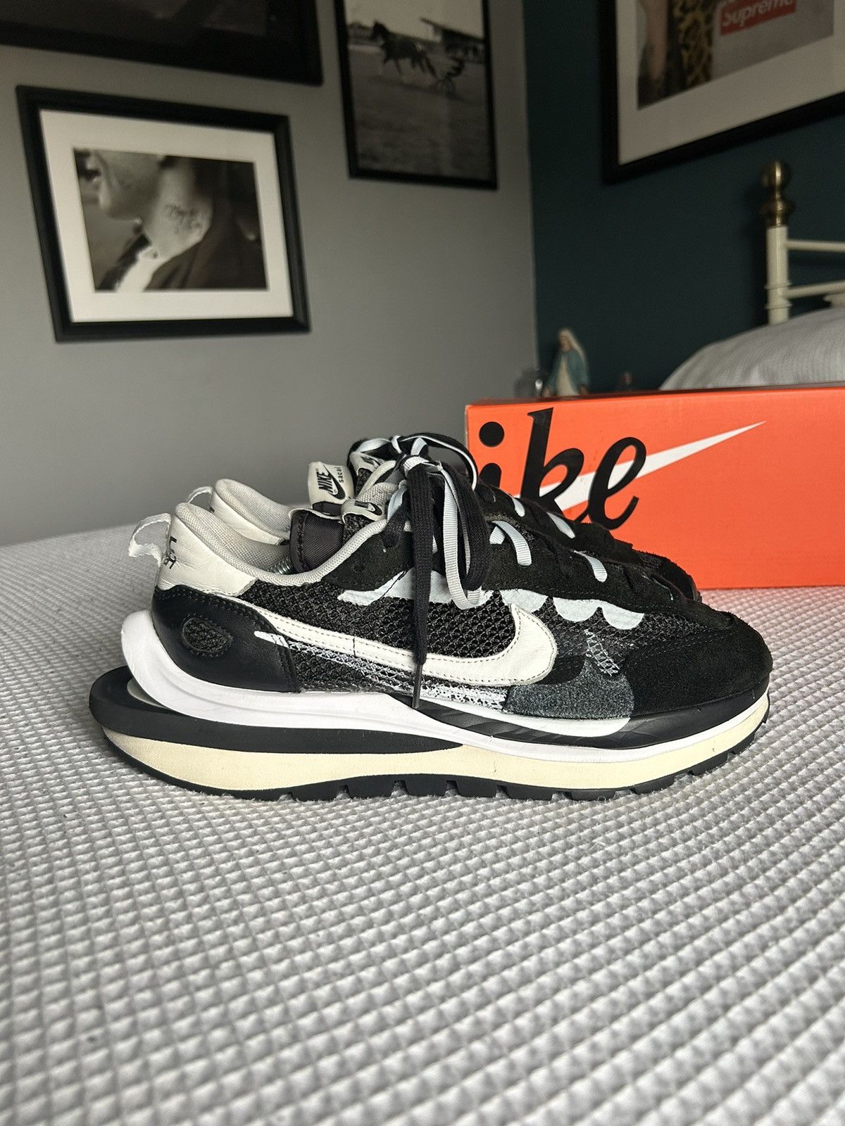image of Nike x Sacai Vaporwaffle Black White Shoes, Men's (Size 10.5)