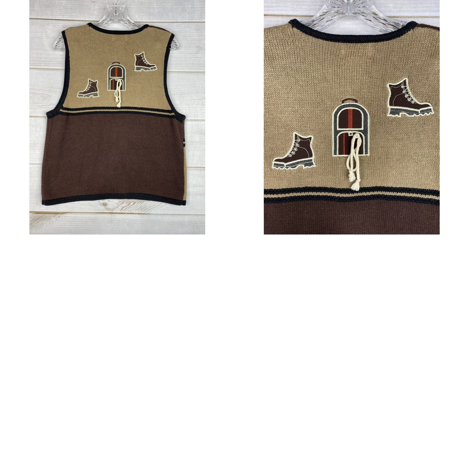 Vintage Christopher & Banks Vest Womens M Brown Embroidered Geometric Kitten Kitty Halloween Sleeveless V-Neck Casual Slim Breathable Regular Size M / US 6-8 / IT 42-44 - 8 Thumbnail