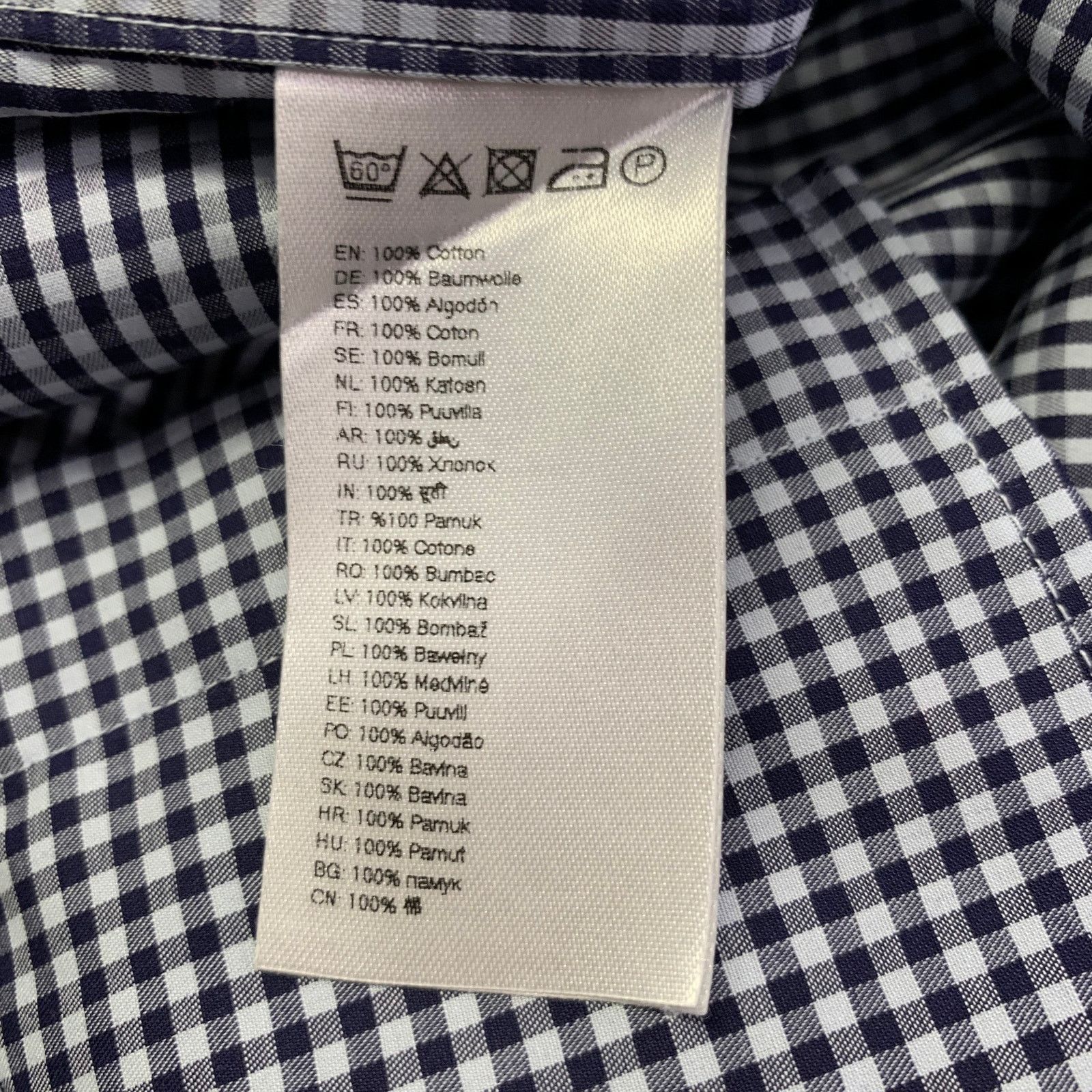 Eton Navy White Gingham Cotton Curved Cutaway Long Sleeve Shirt Size US M / EU 48-50 / 2 - 6 Thumbnail
