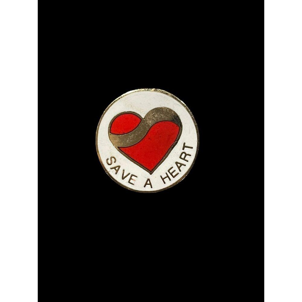 Jewelry × Vintage Vintage Gold Tone Save A Heart Enamel Brooch Pin Size ONE SIZE - 1 Thumbnail