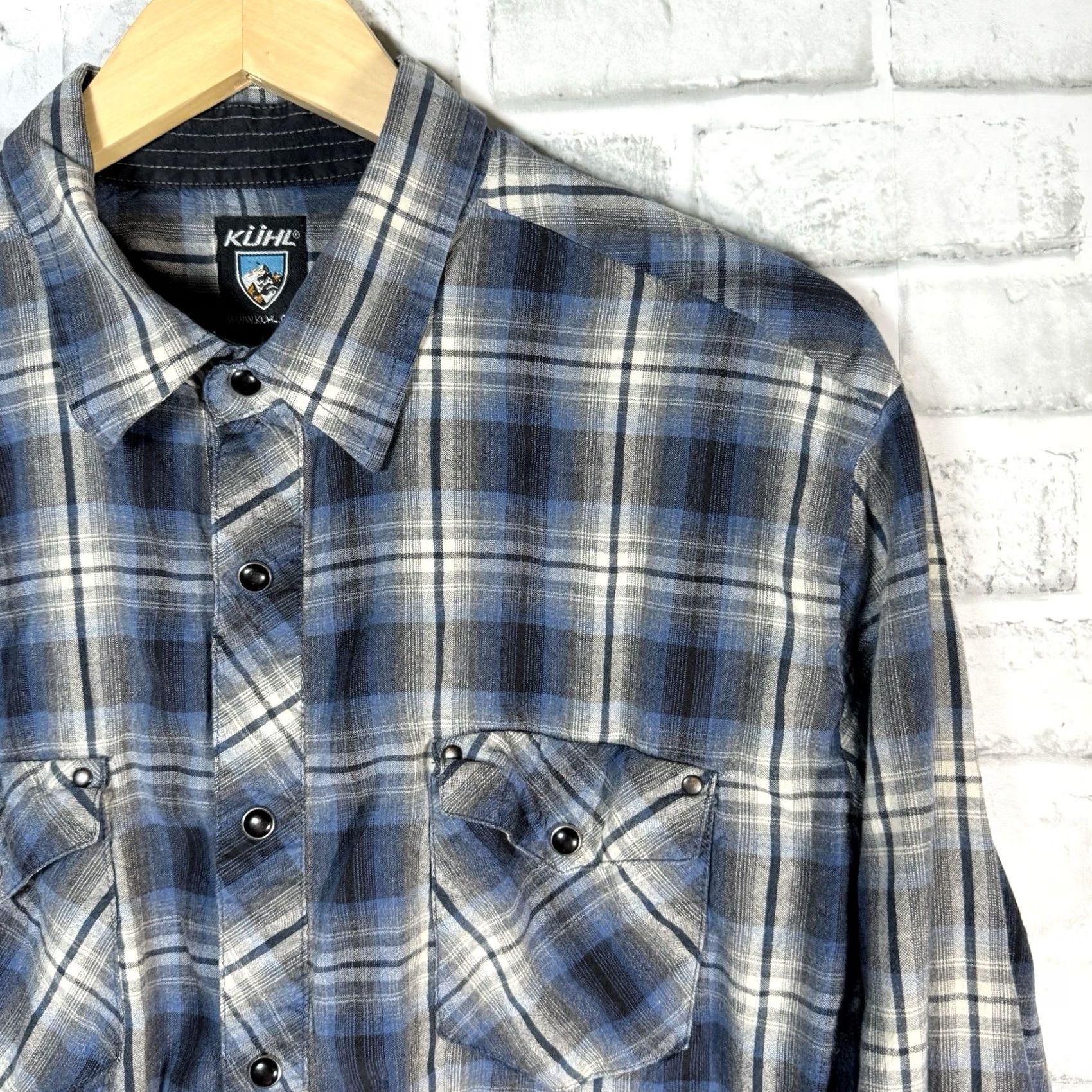 Vintage Kuhl Plaid Shirt Mens Size L Blue Cotton Blend Long Sleeve Snap Button Down Size US L / EU 52-54 / 3 - 2 Thumbnail