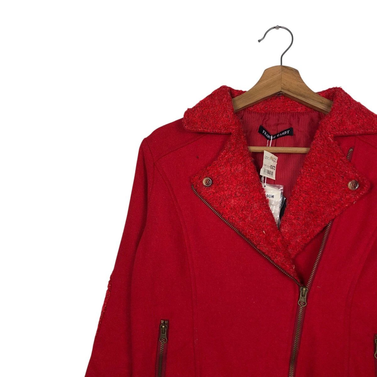 Japanese Brand Frantic Candy Red Wool Moto Jacket with Belt Issey Miyake Size M / US 6-8 / IT 42-44 - 8 Thumbnail