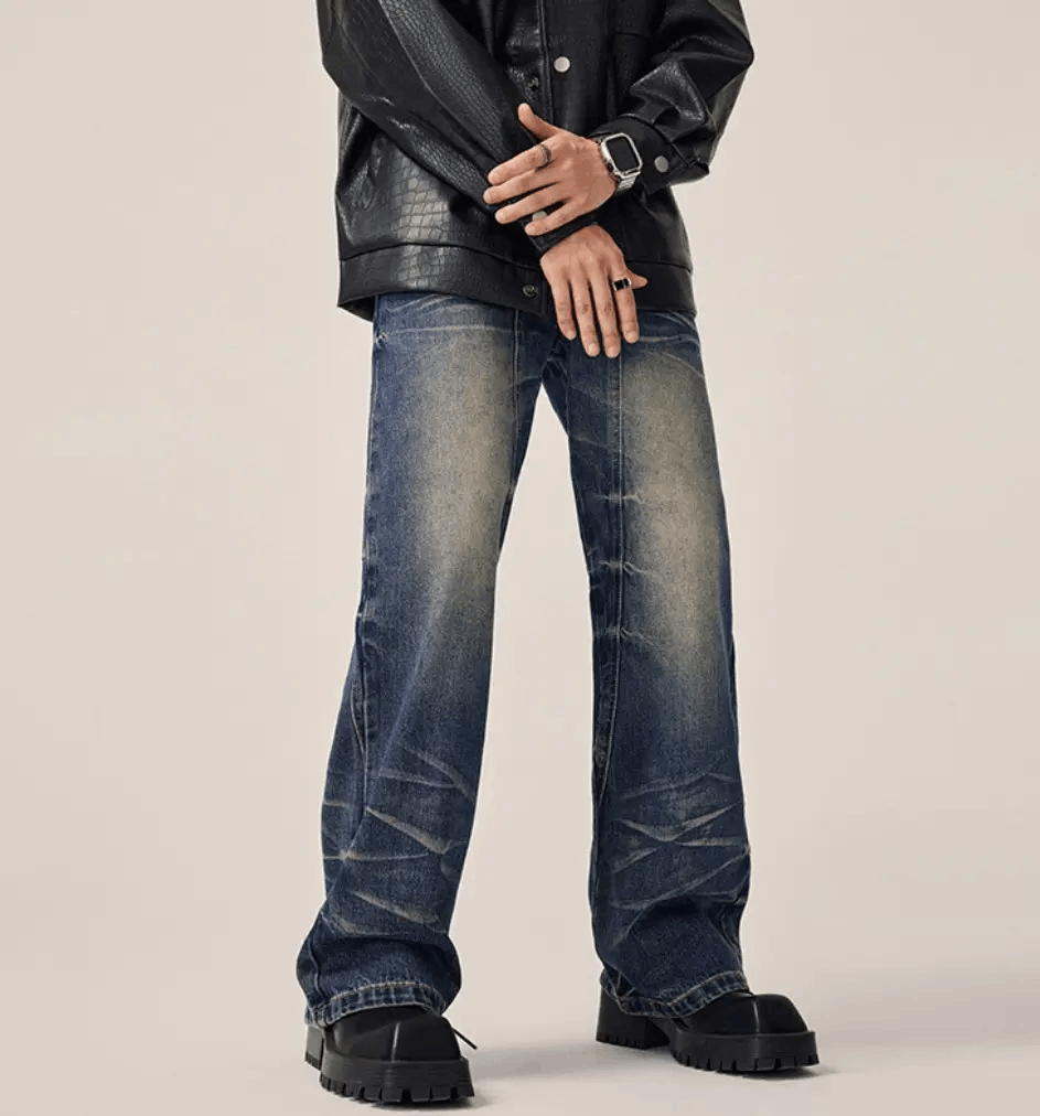 Japanese Brand × Jean Vintage washed claw mark textured wide leg jeans Size US 34 / EU 50 - 2 Thumbnail