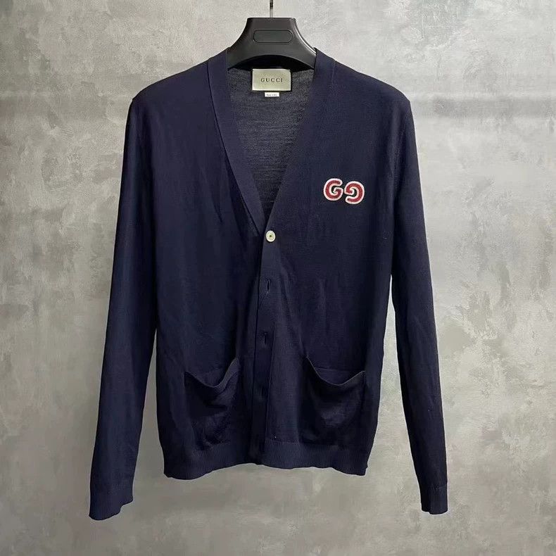 Gucci Gucci Navy blue GG embroidered V-neck single-breasted long- Size US M / EU 48-50 / 2 - 1 Thumbnail