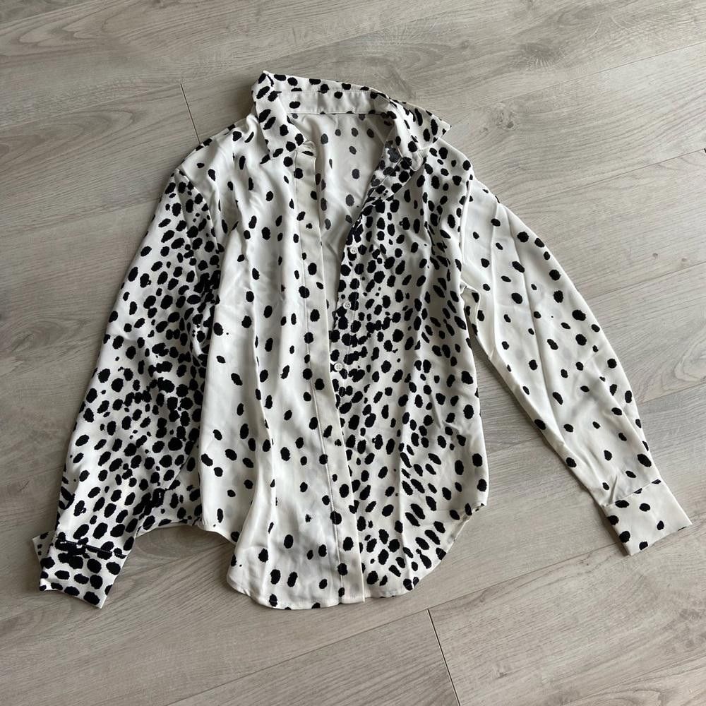 Designer Trendy Black and White Spotted Blouse - Chic Casual Style Size M / US 6-8 / IT 42-44 - 2 Thumbnail