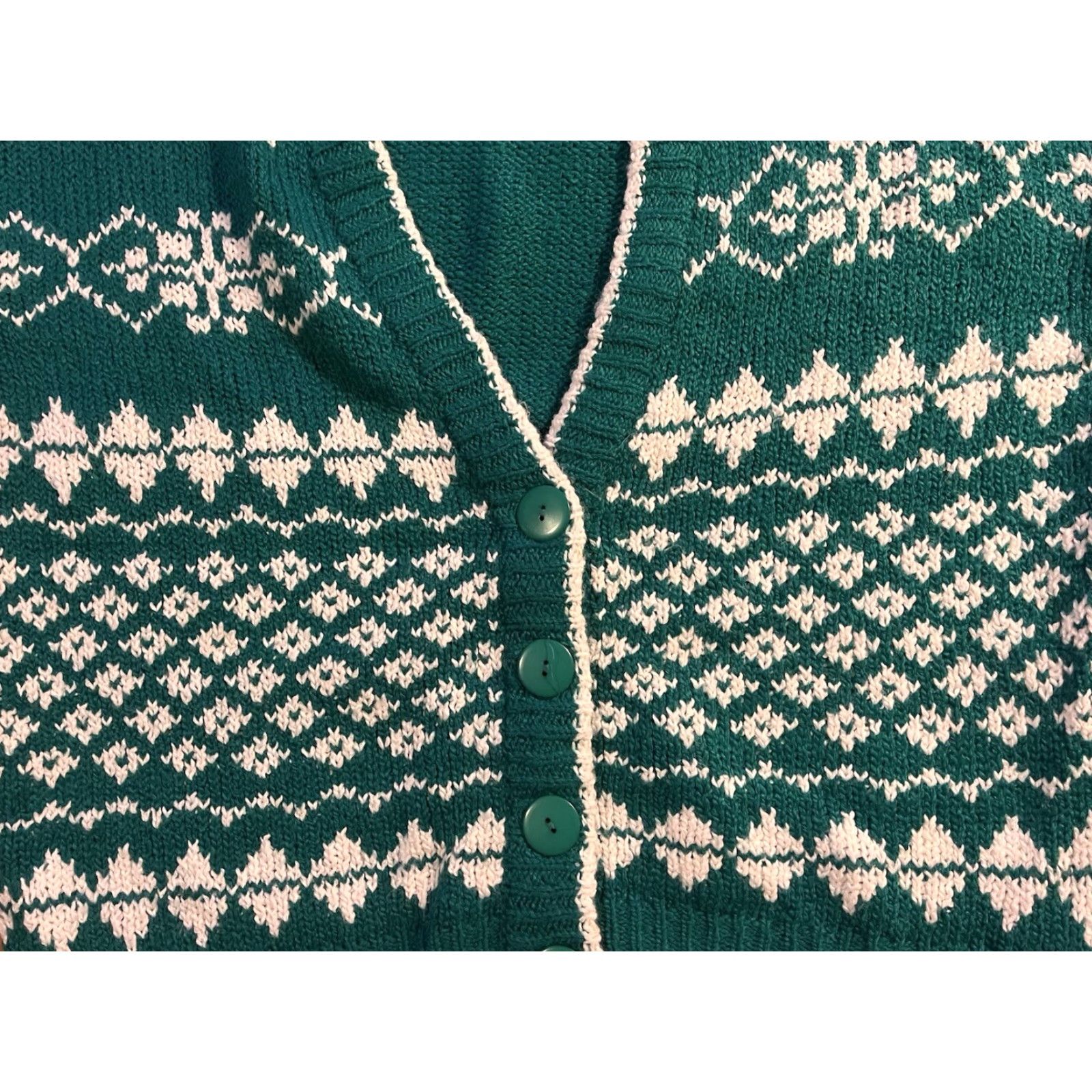 Vintage VINTAGE Victoria Jones Cardigan Sweater Women’s 2X Green White 90s Oversized Knit V-Neck Button Mens? Size XXL / US 16-18 / IT 52-54 - 3 Thumbnail