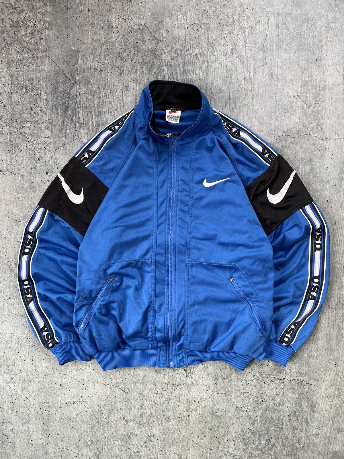 Nike × Vintage Vintage 90's Nike USA Drill Track Jacket Big Swoosh Size US M / EU 48-50 / 2 - 1 Thumbnail