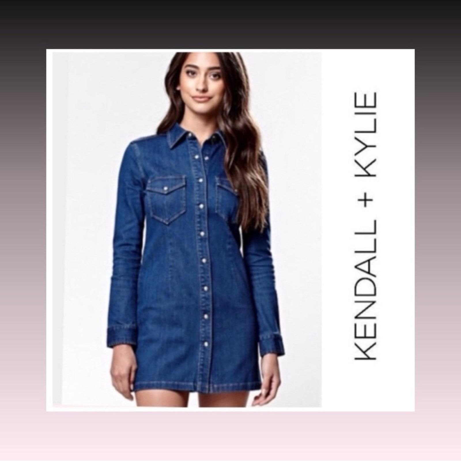 Kylie Jenner Kendall & Kylie Dark Wash Denim Long Sleeve Dress Size S Size S / US 4 / IT 40 - 1 Thumbnail