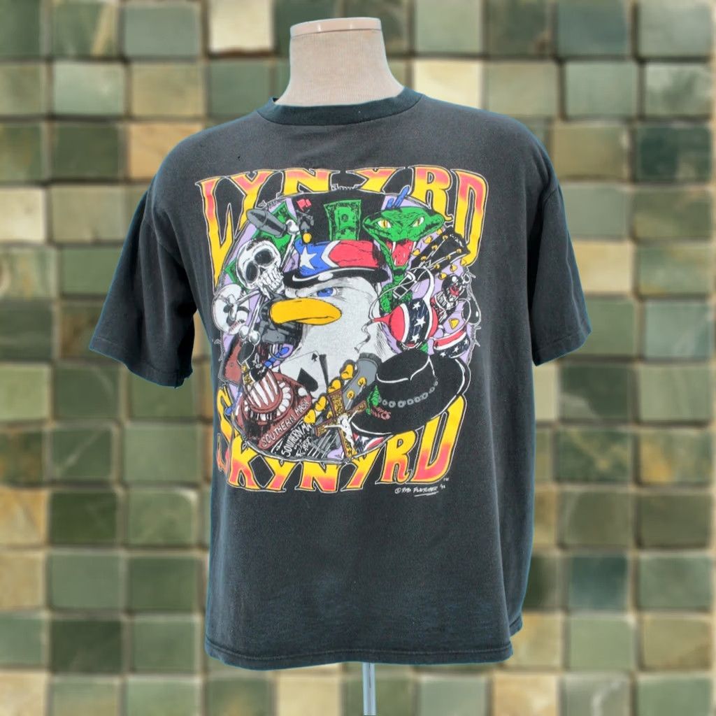 Fruit Of The Loom VTG Men's Lynyrd Skynyrd 90s Made in the South Eagle TShirt Sz L Black Graphic Tee Cavern Band T-shirt Size US L / EU 52-54 / 3 - 1 Thumbnail