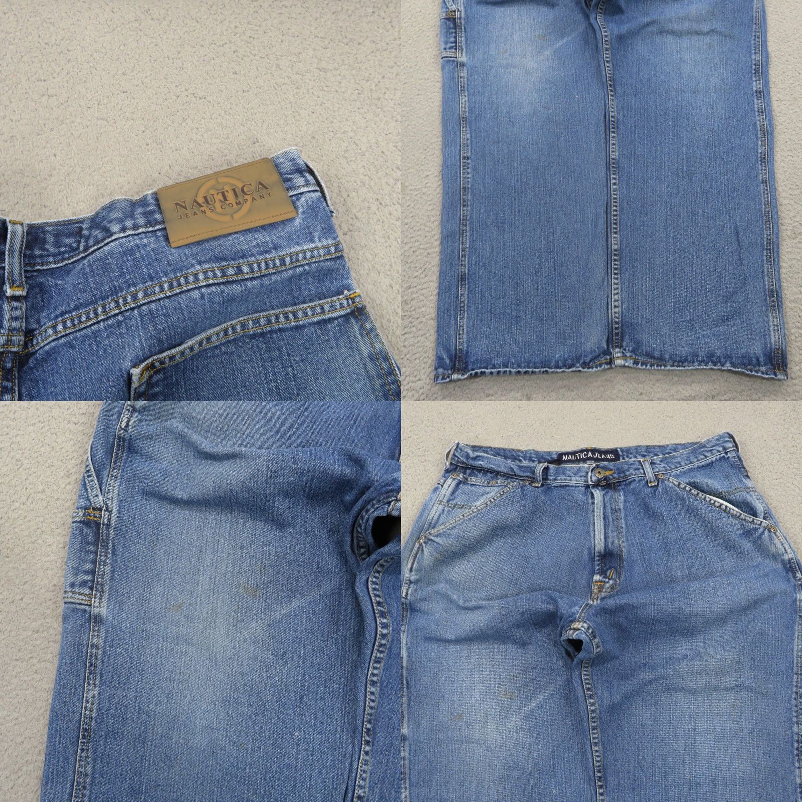 Nautica VINTAGE Nautica Jeans Men Baggy 38 90s Grunge Y2K Carpenter Skater Wide-Leg 5-Pocket Denim Blue Cotton VTG 10" Leg Opening Pipes RIP-? Size US 38 / EU 54 - 8 Thumbnail