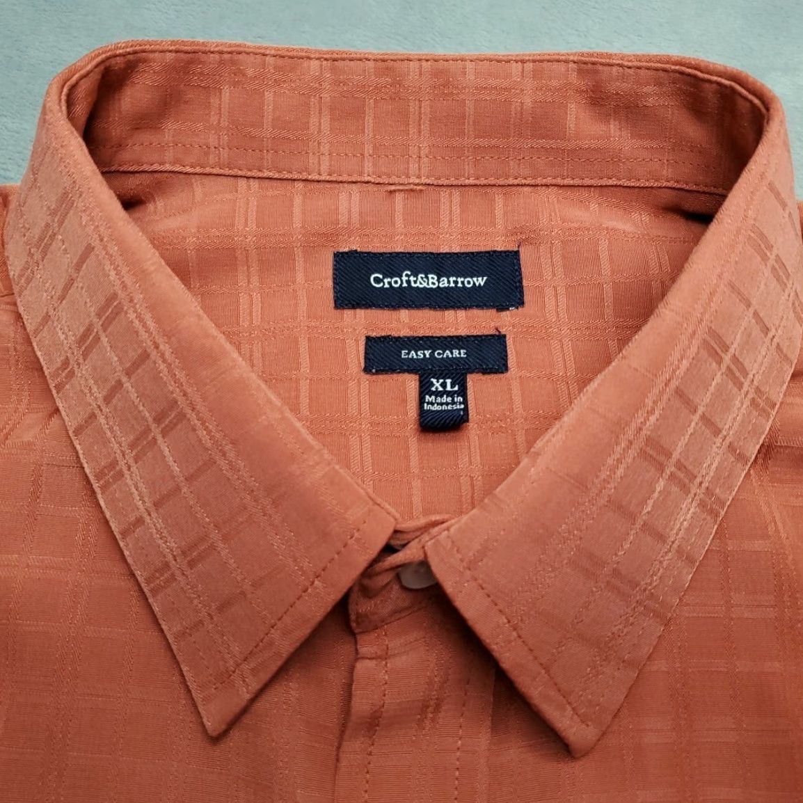 Croft & Barrow Croft Barrow Easy Care Shirt Mens XL Salmon Textured Check Short Sleeve Shirt Size US XL / EU 56 / 4 - 4 Thumbnail