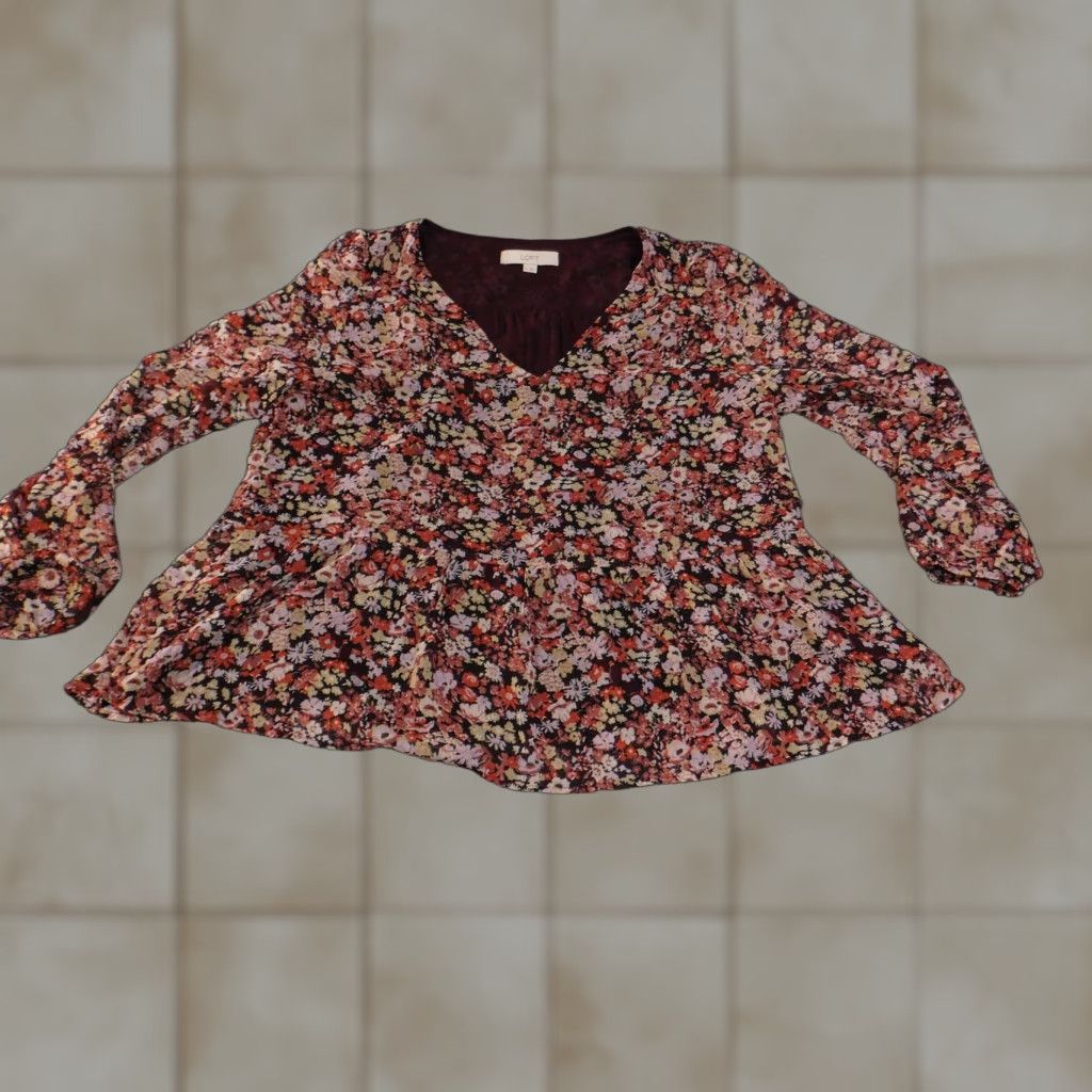 Loft VINTAGE Loft Blouse Womens Medium Floral Peplum Long Sleeve Lightweight Top Fall Workwear Size M / US 6-8 / IT 42-44 - 1 Thumbnail