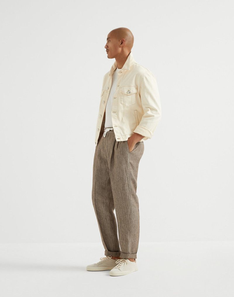 Brunello Cucinelli o1la1rc1a0326 Délavé Linen Chevron Leisure Fit Trousers Size US 34 / EU 50 - 4 Thumbnail