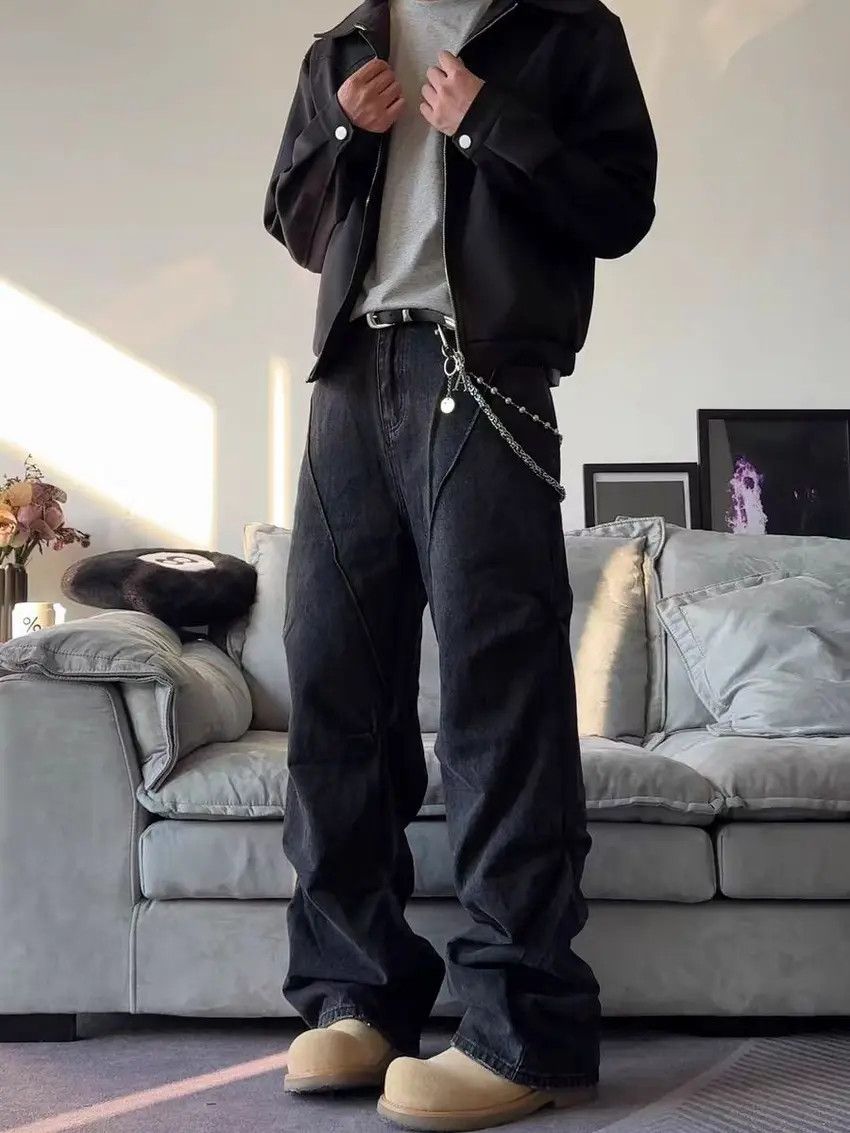 Designer × Japanese Brand Loose fitting spliced micro flare denim pants Size US 31 - 1 Thumbnail
