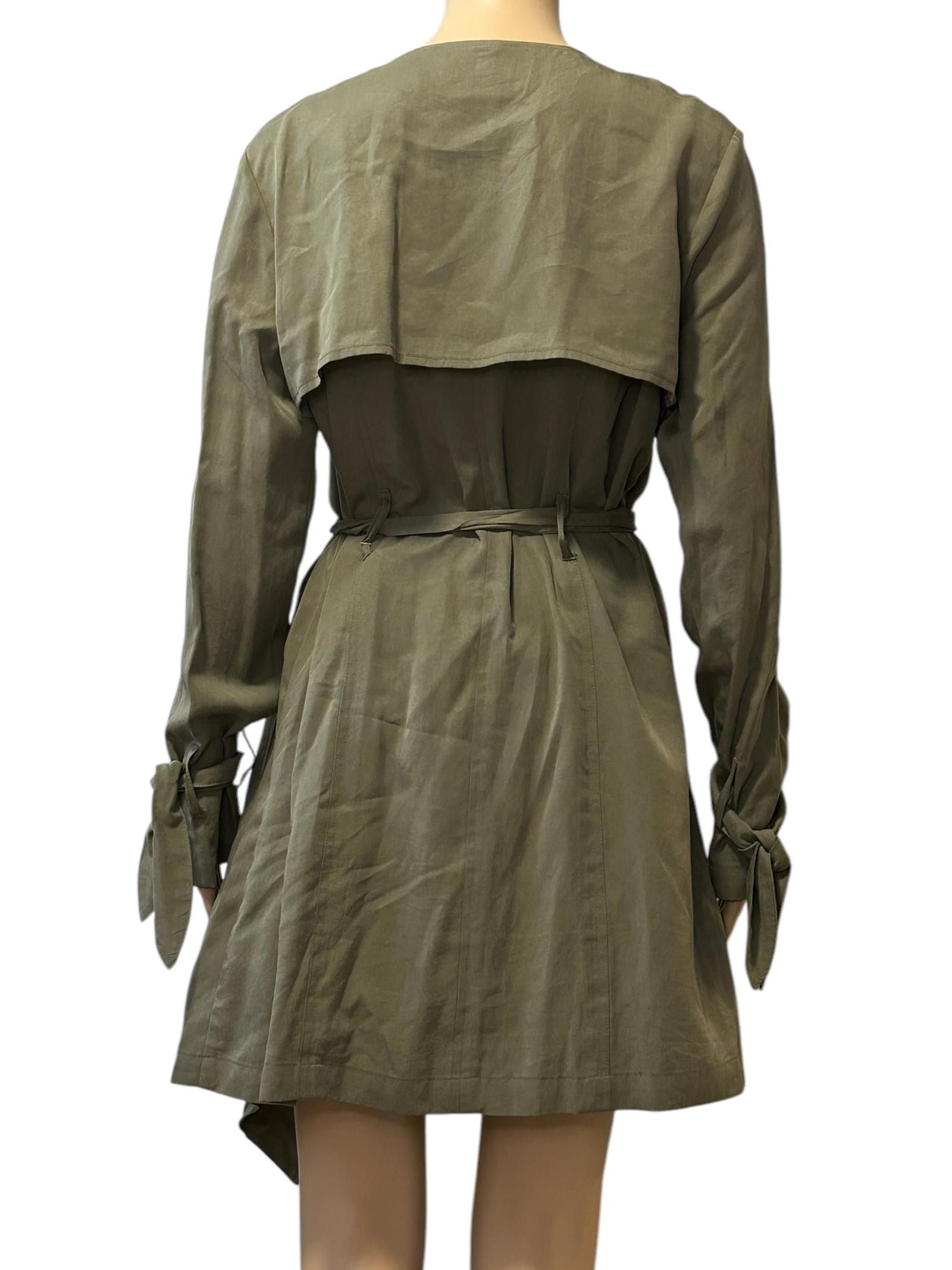 Designer Chic Olive Green Trench Coat – Elegant Layered Style Size M / US 6-8 / IT 42-44 - 5 Thumbnail