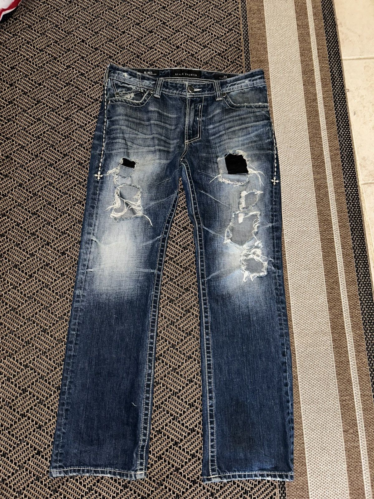 Affliction Black Premium Blake Relaxed Straight Distressed Denim Jeans Size US 34 / EU 50 - 1 Thumbnail
