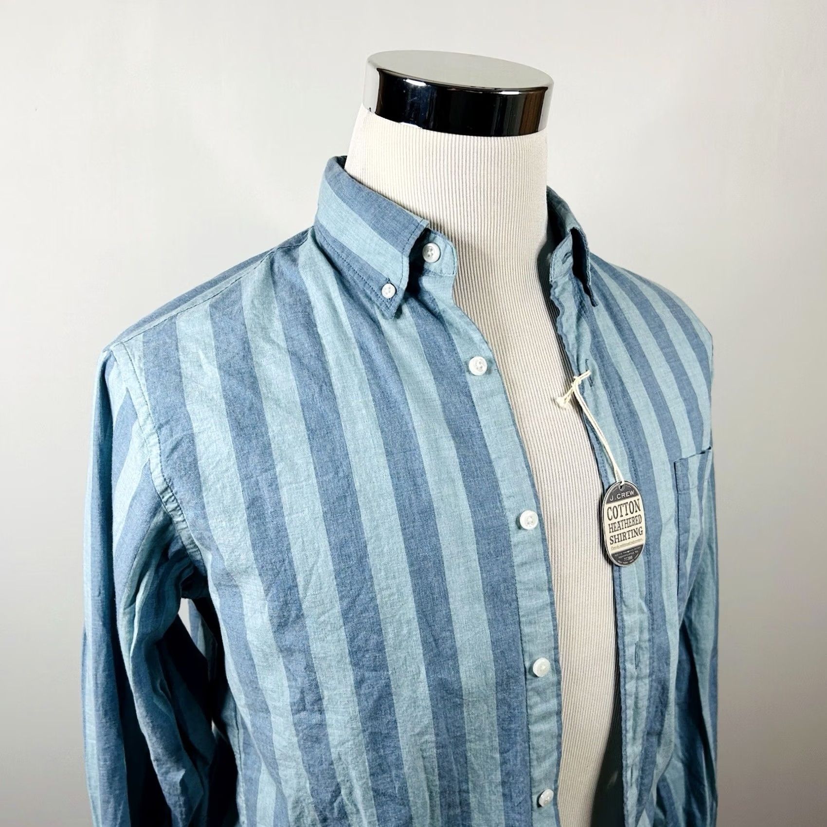 J.Crew J.CREW Shirt Button-Down Striped Slim Heathered Cotton Blue NWT Small Size US S / EU 44-46 / 1 - 2 Thumbnail