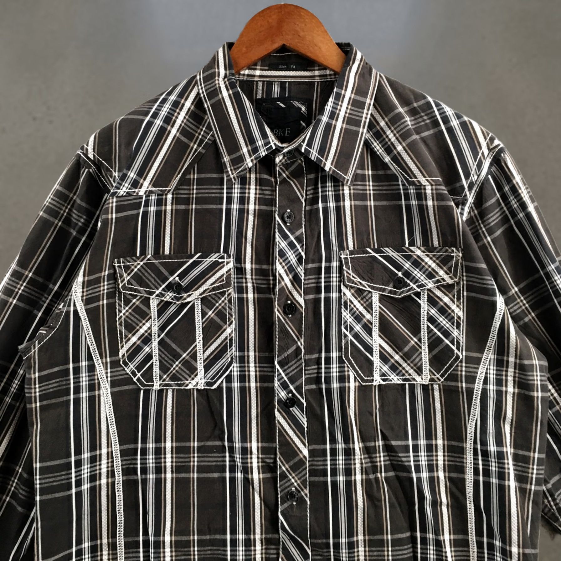 Vintage BKE Buckle Slim Fit Button Up Shirt Men XL Black Plaid Cotton Long Sleeve Casual Size US XL / EU 56 / 4 - 1 Thumbnail
