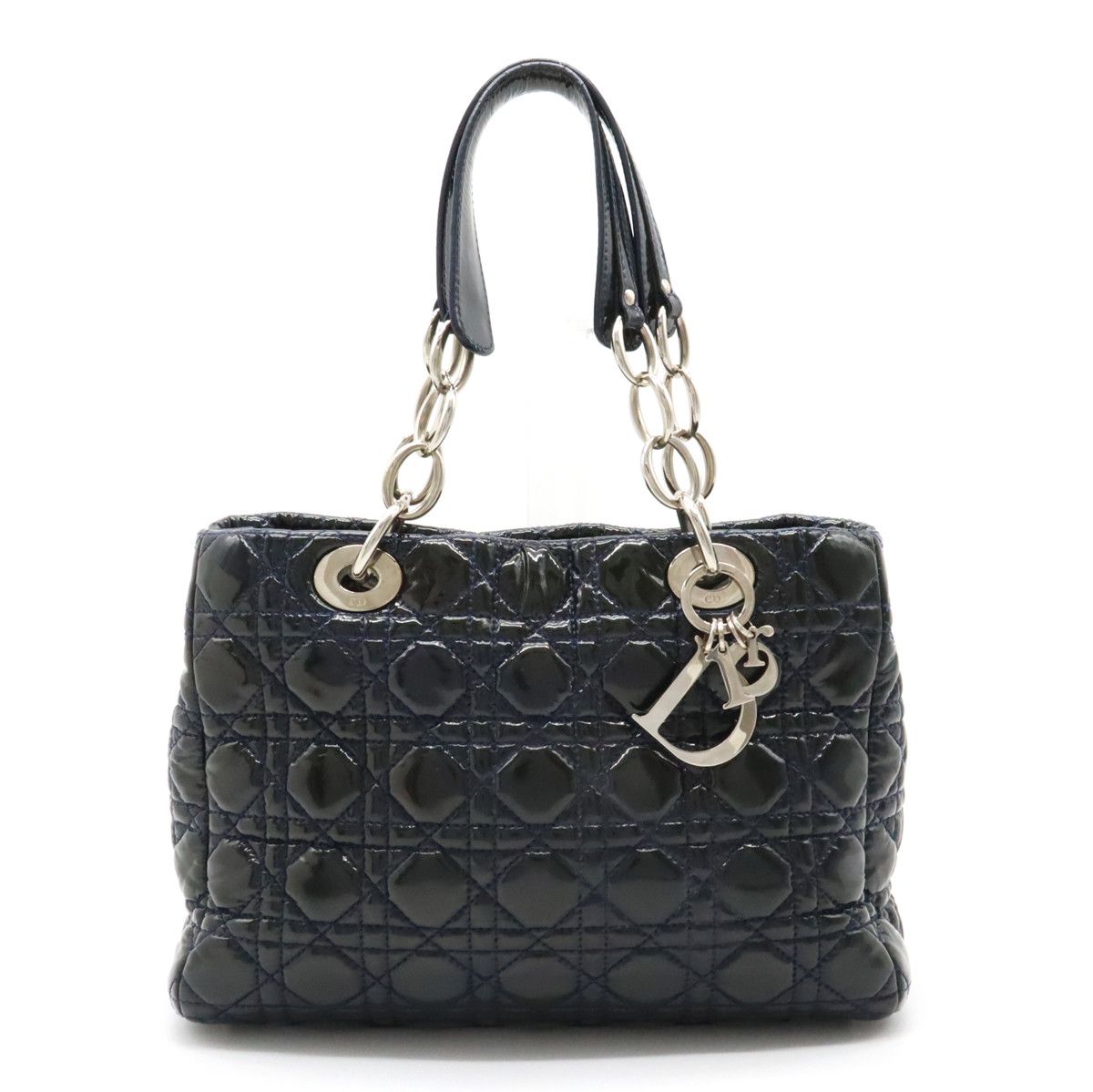 Dior Cannage Tote Bag Chain Shoulder Patent Leather