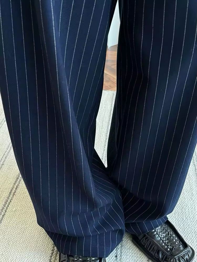 Designer × Vintage Striped Streetwear Casual Loose Navy Long Pants Size 27" / US 4 / IT 40 - 2 Thumbnail