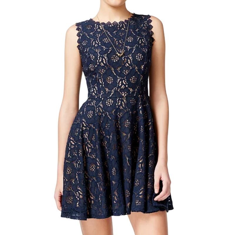 Other Darling London Blue Floral Round Neck Lace Fit Flare Dress Size M / US 6-8 / IT 42-44 - 1 Thumbnail