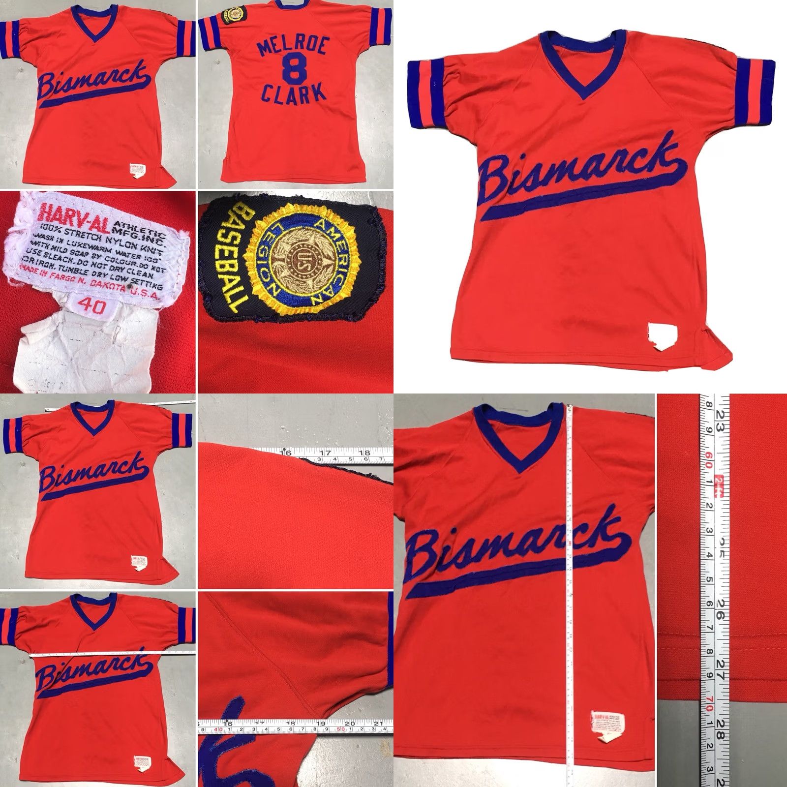 Clarks VINTAGE HARV-AL American Legion Baseball Shirt Jersey 40 Red Short Sleeve V Neck Mens Size US L / EU 52-54 / 3 - 8 Thumbnail