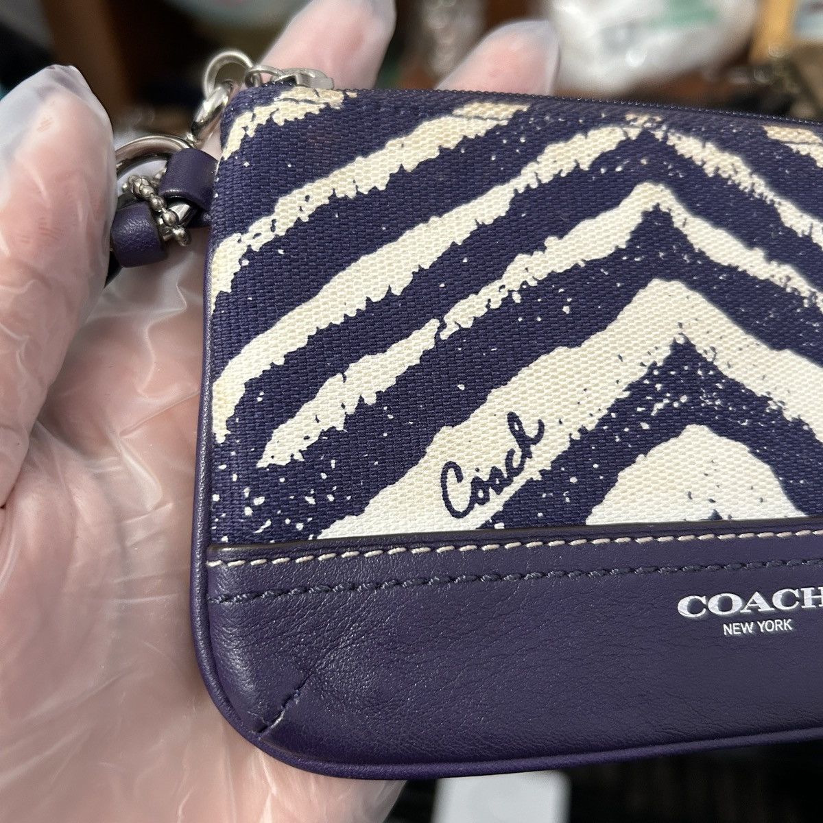 Coach Coach Purple And Cream Artsy Abstract Wristlet - “Samia” Size ONE SIZE - 9 Thumbnail
