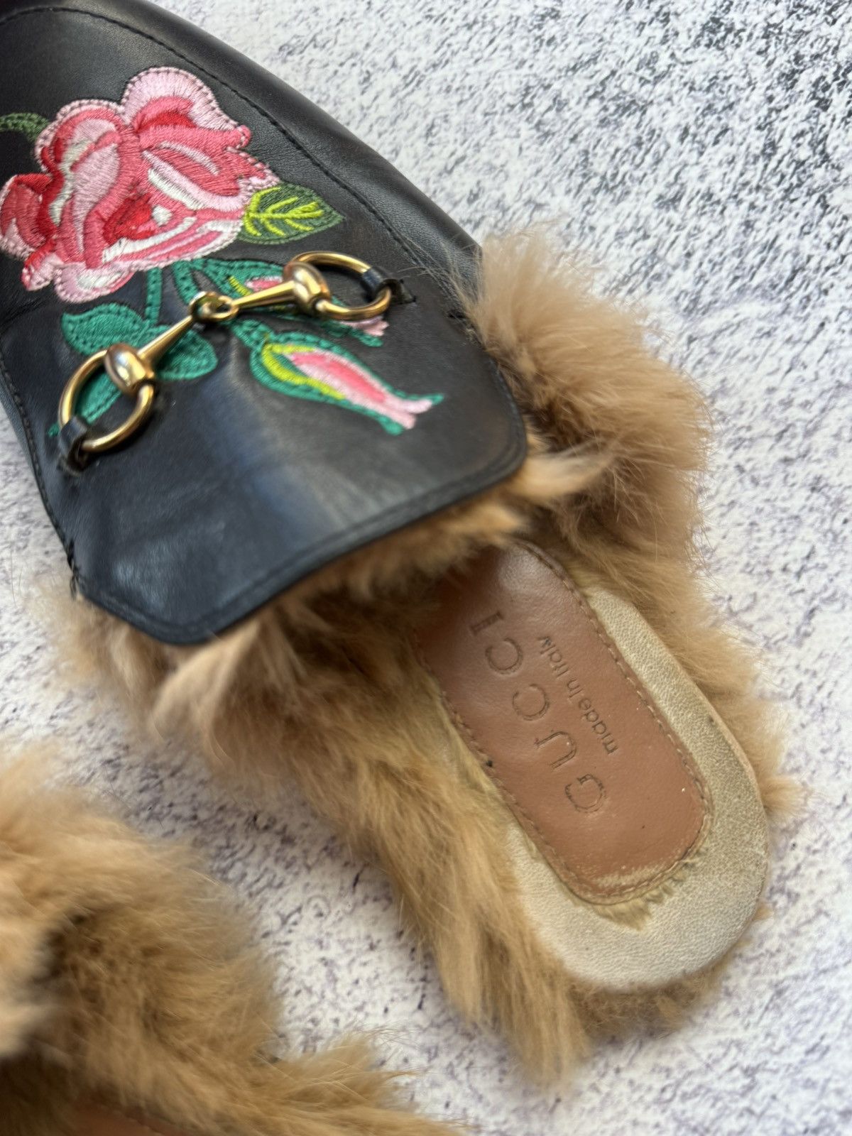 Gucci Gucci Princetown Fur Slippers with Rose Embroidery Size US 5.5 / EU 38 - 4 Thumbnail