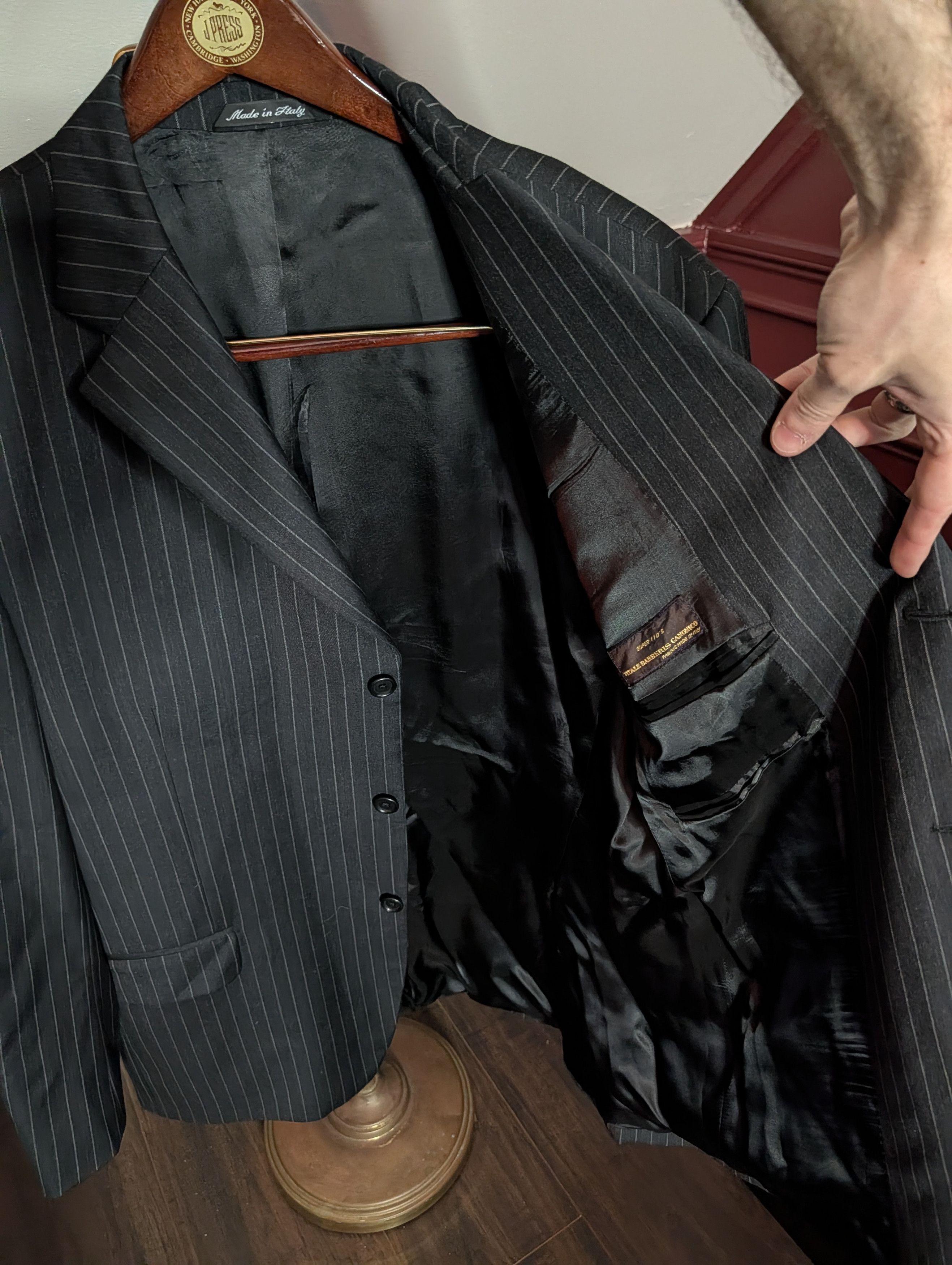 Zanieri Vitale Barberis Super 110s flannel wool striped jacket Size 44R - 8 Thumbnail