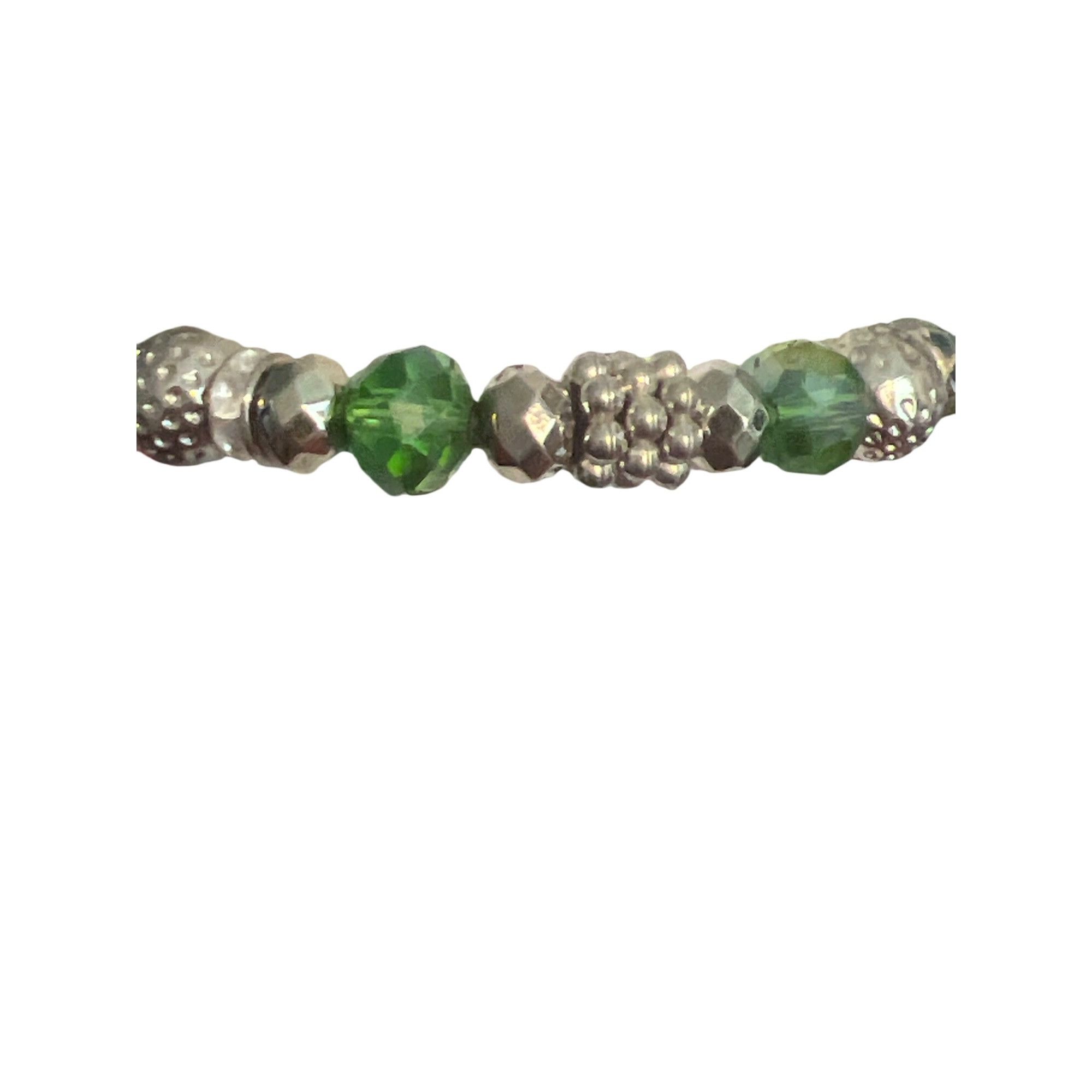 Other Silver Tone Green Faceted Glass Bead Stretch Bracelet Owl Ch Size ONE SIZE - 4 Thumbnail