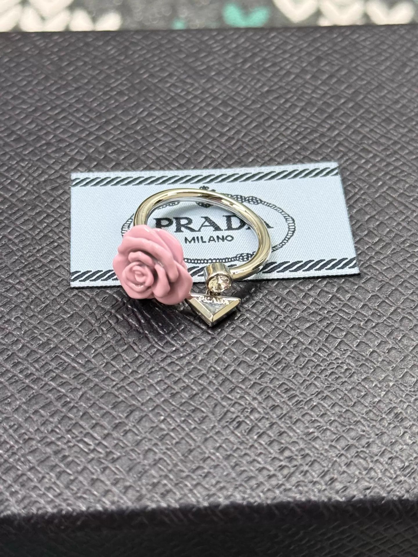 Prada Prada Pink Rose Enamel Adjustable Open Ring Size ONE SIZE - 4 Thumbnail