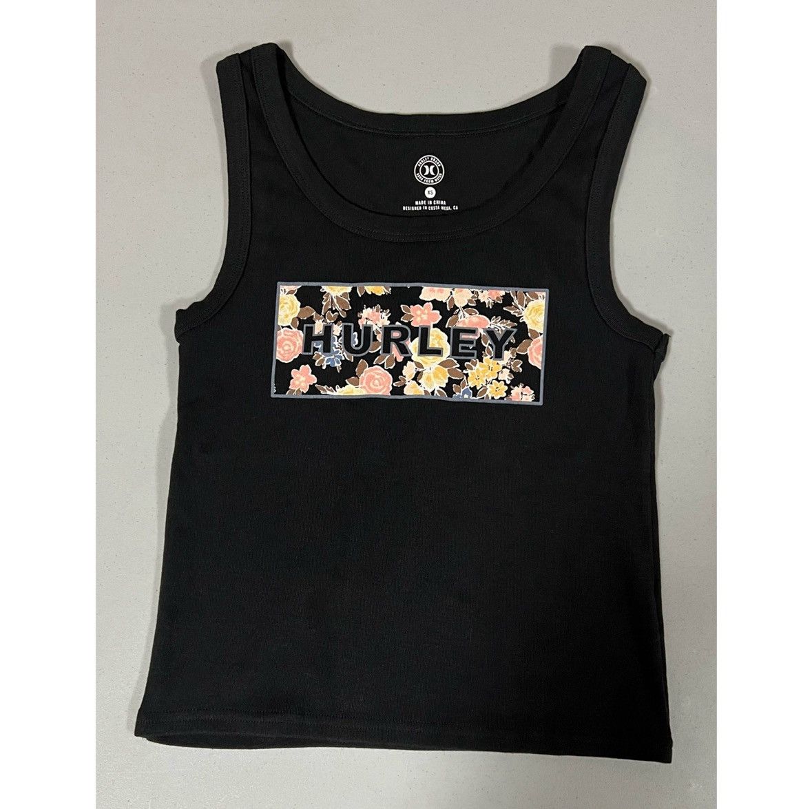 Hurley Hurley Black Floral Logo Graphic Tank Top Shirt Cami XS 🌸✨ Size XS / US 0-2 / IT 36-38 - 1 Thumbnail