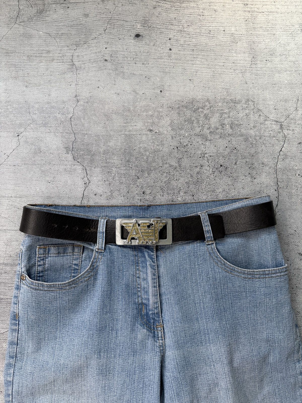 Armani Vintage Armani Jeans Leather Black Belt Rare Buckle Logo Size ONE SIZE - 1 Thumbnail