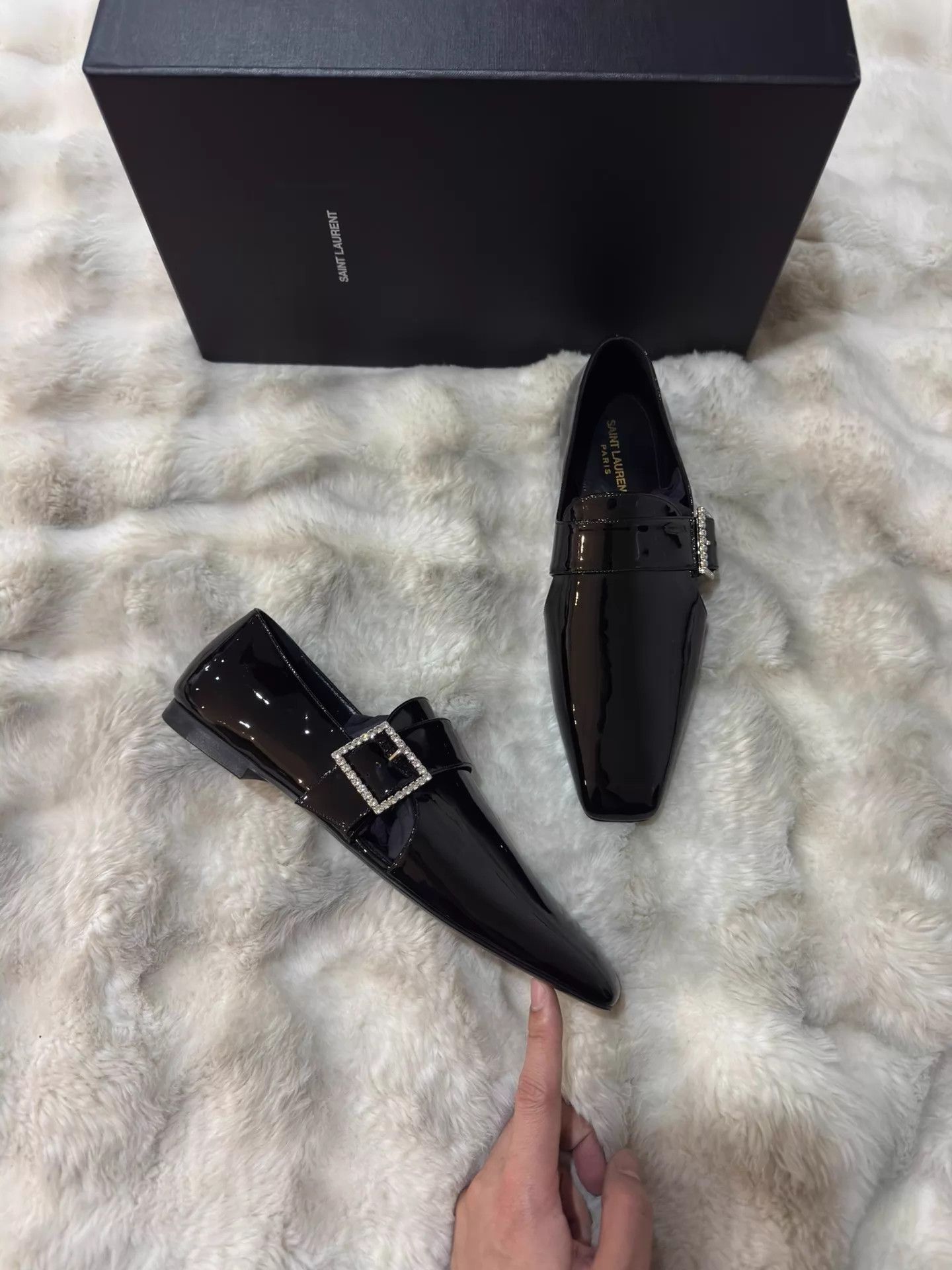 Saint Laurent Paris Saint Laurent M Patent Crystal Square Buckle Loafer 40 New Size US 7 / EU 40 - 1 Thumbnail