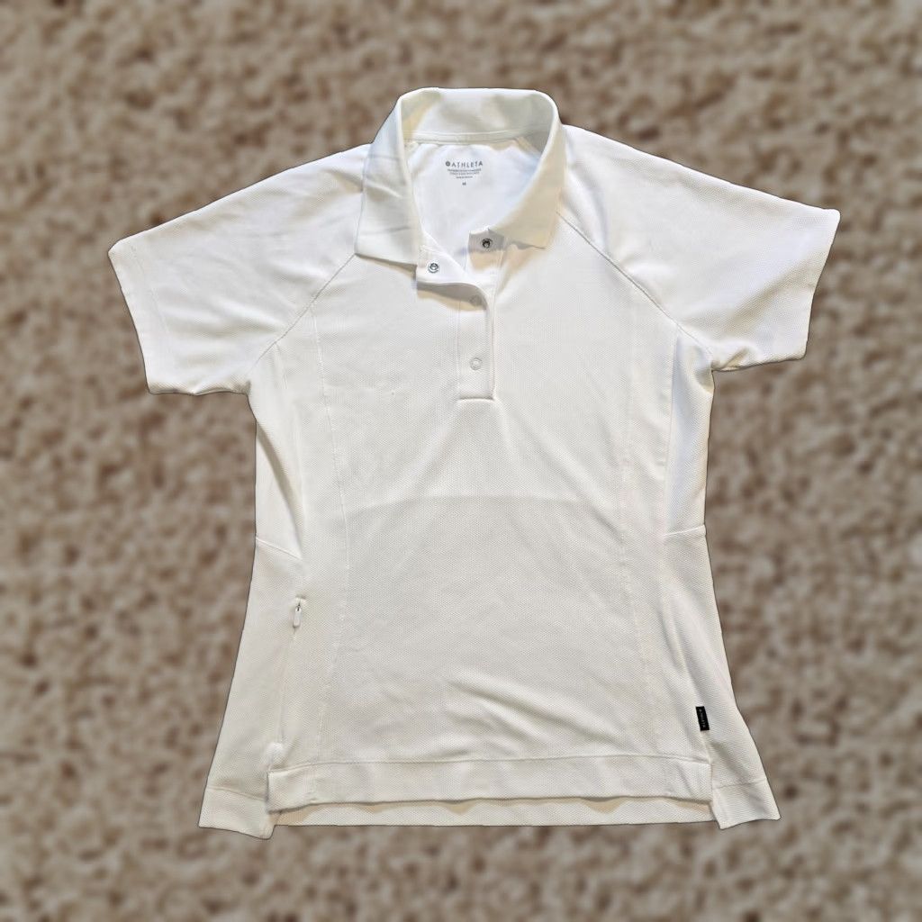 Athleta Athleta Polo Shirt Women L White Everyday Polo Tee Short Sleeve Casual Athletic Stretchy Knit Nylon Spandex Womens Size L / US 10 / IT 46 - 1 Thumbnail