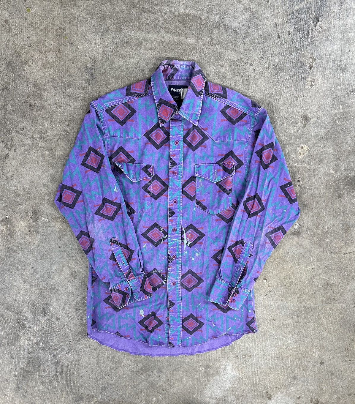 Vintage Vintage 90s Wrangler Brushpopper Painters Button Up Shirt Size US L / EU 52-54 / 3 - 1 Thumbnail
