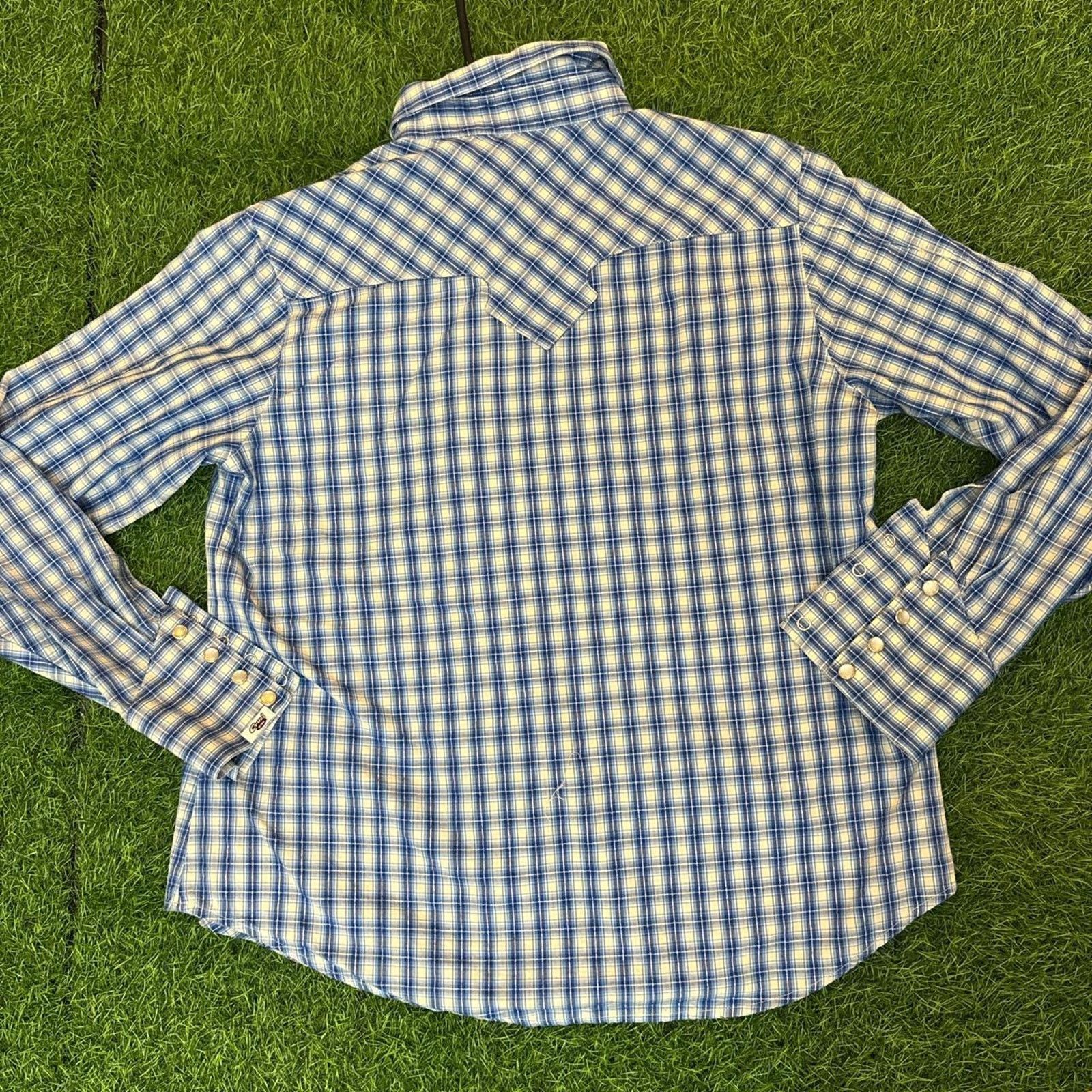 Other Women's y2k Blue/Silver Pearl Snap Plaid Button Down Size L / US 10 / IT 46 - 2 Thumbnail