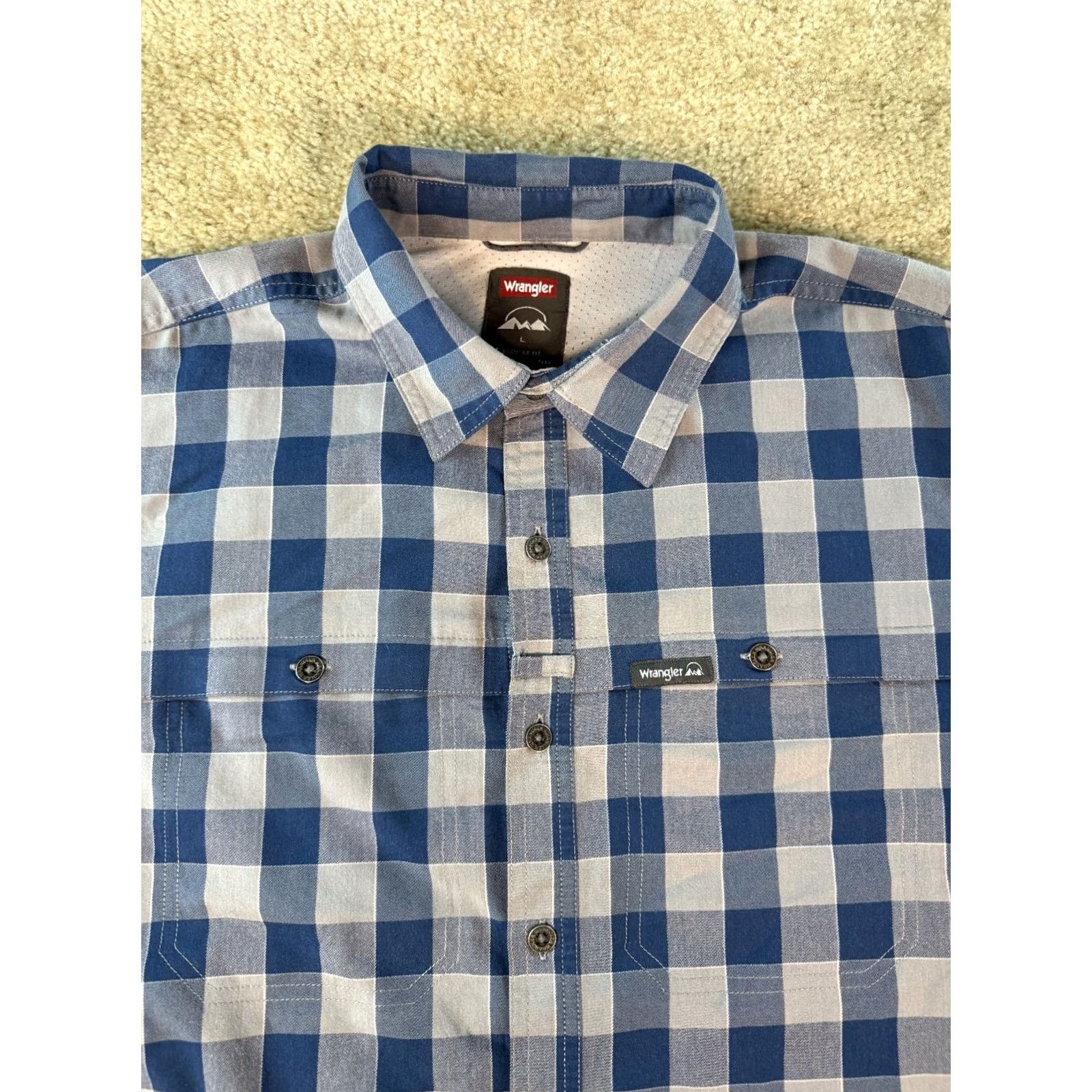 Wrangler Wrangler Shirt Mens Size L Blue Check Performance Utility Long Roll Tab D274 Size US L / EU 52-54 / 3 - 3 Thumbnail